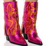 Front View Azalea Wang Esperanza Western Style Bootie In Metallic Fuchsia