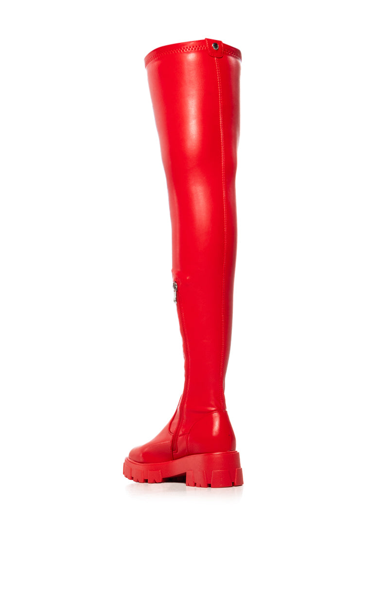 Detail View Azalea Wang Eureva Over The Knee Boot With 4 Way Stretch In Red