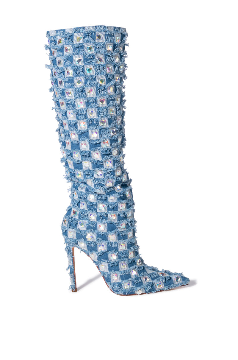 Side View Azalea Wang Eve Distressed Denim Boot 3