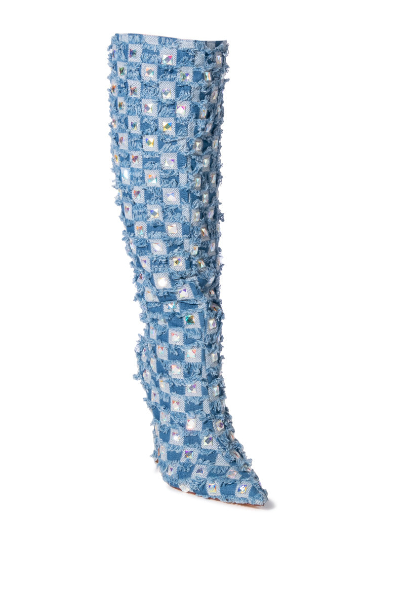 Back View Azalea Wang Eve Distressed Denim Boot 5