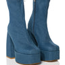 Front View Azalea Wang Everleigh Chunky Bootie In Denim