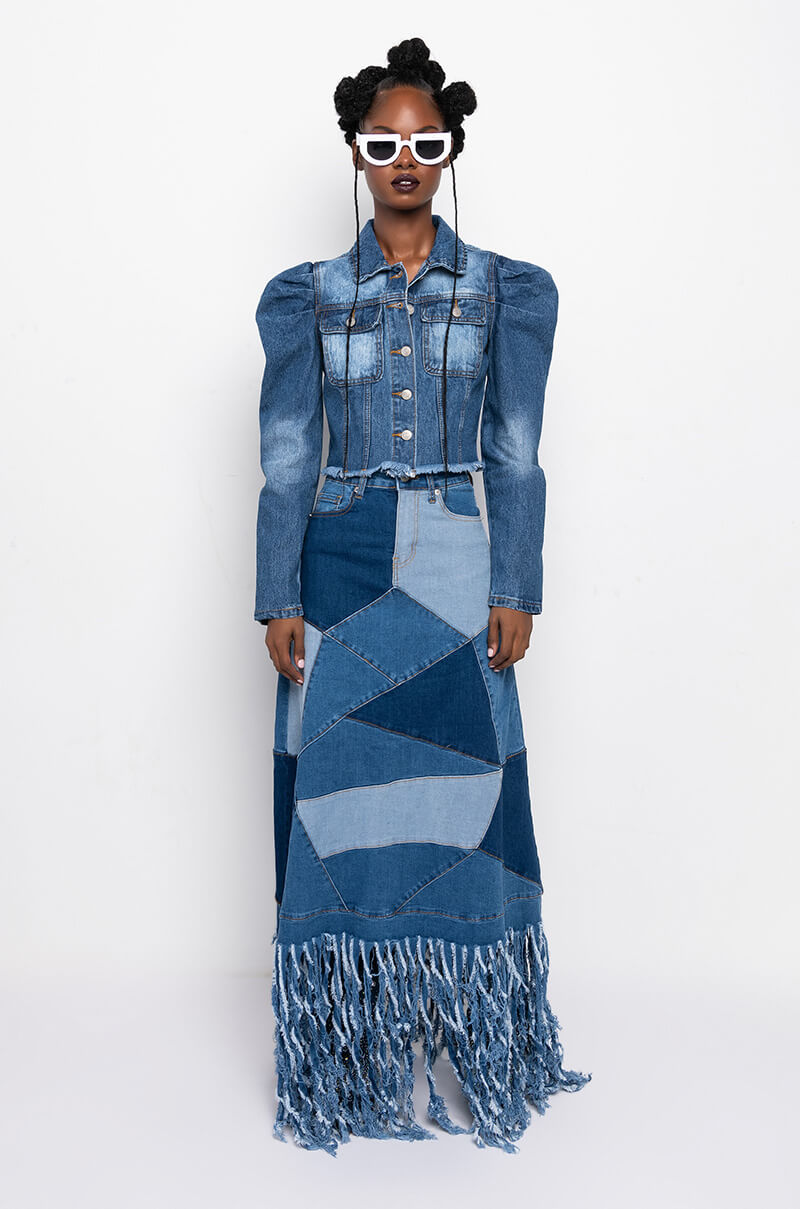 Extra View Azalea Wang Everyday Puff Shoulder Denim Jacket 9