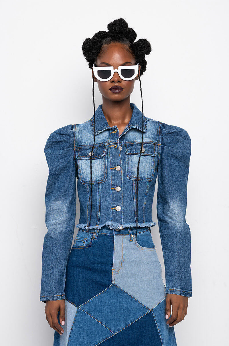 Full View Azalea Wang Everyday Puff Shoulder Denim Jacket 4