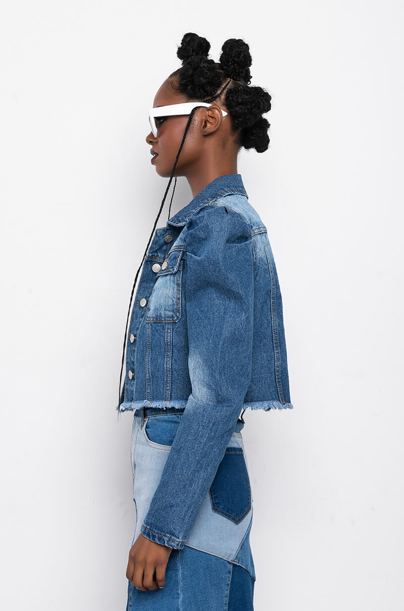Extra View Azalea Wang Everyday Puff Shoulder Denim Jacket 5