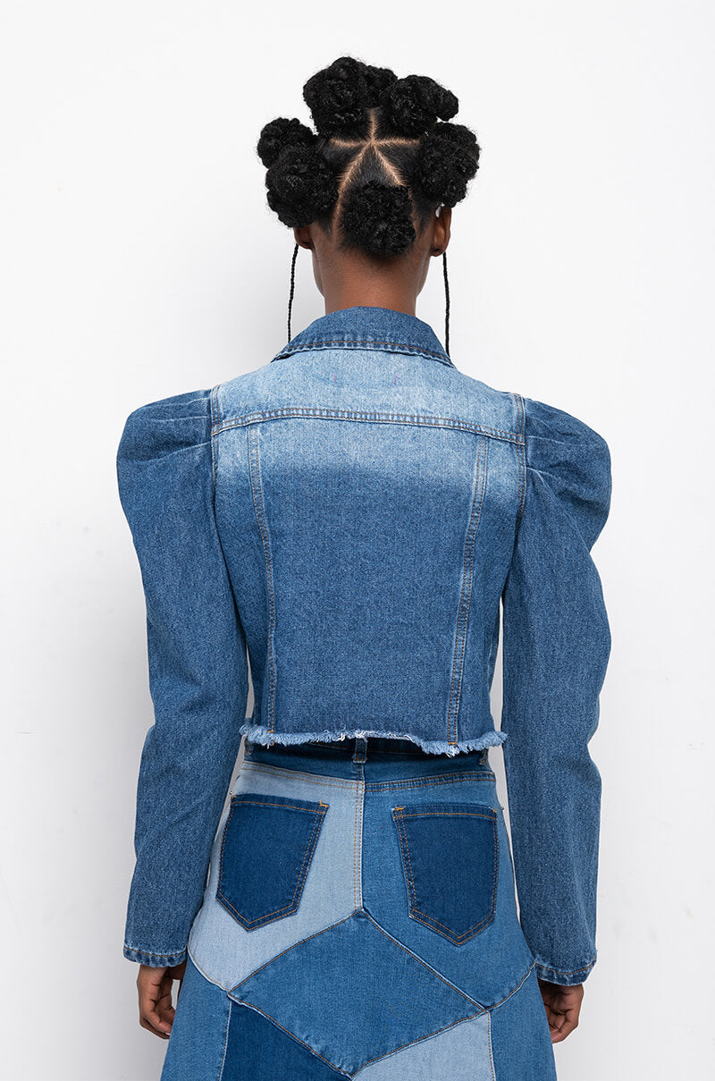 Extra View Azalea Wang Everyday Puff Shoulder Denim Jacket 6