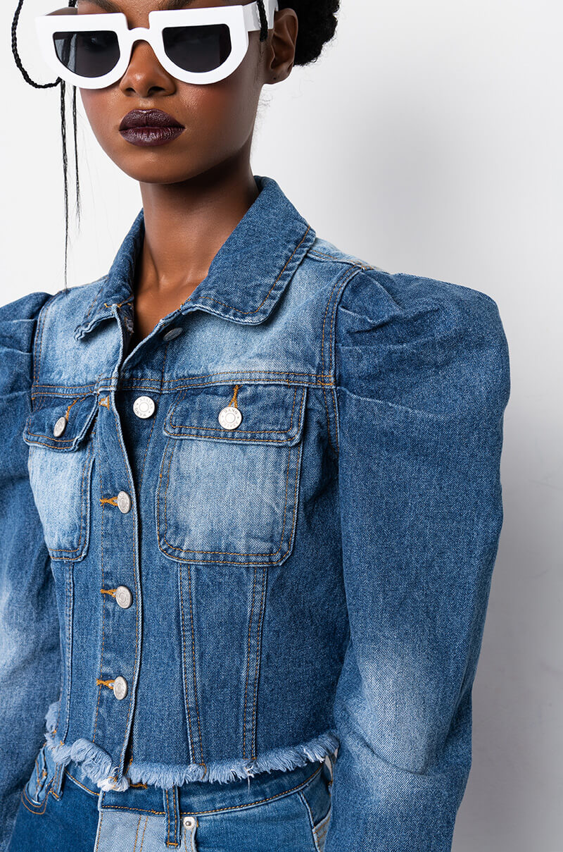 Extra View Azalea Wang Everyday Puff Shoulder Denim Jacket 7