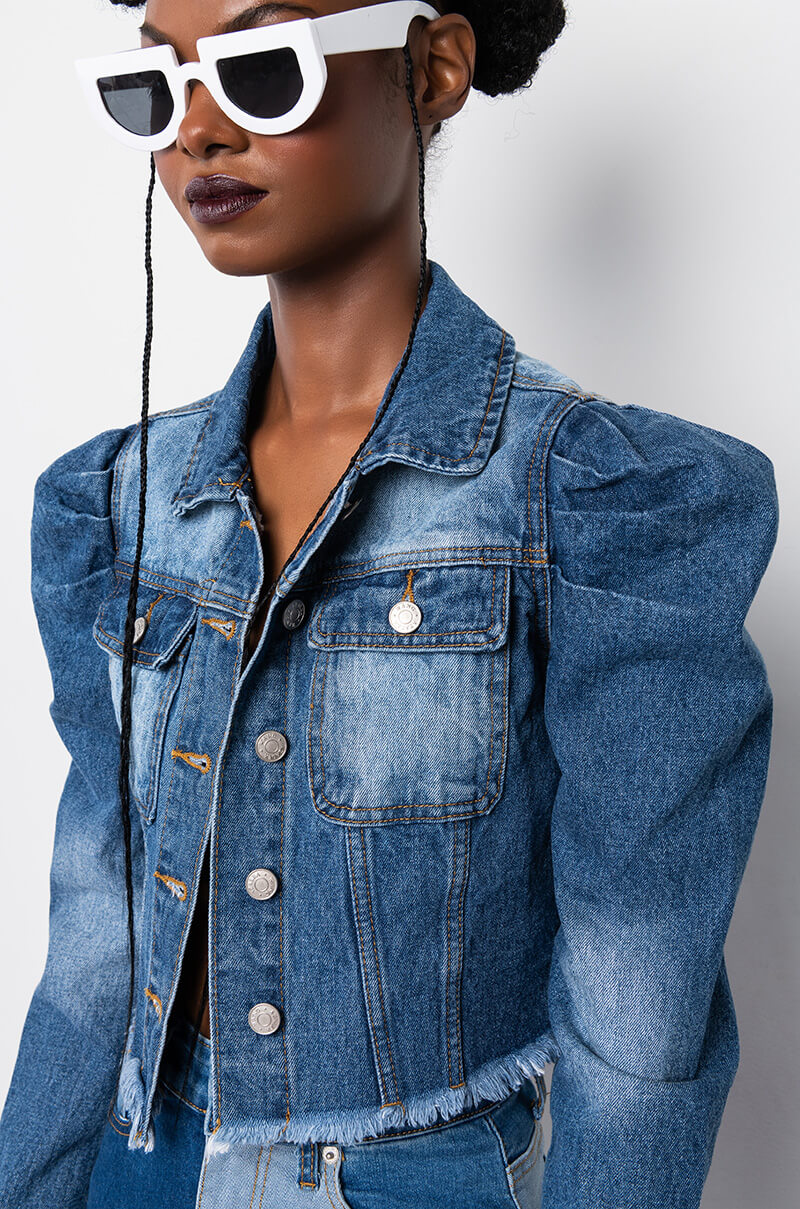 Extra View Azalea Wang Everyday Puff Shoulder Denim Jacket 8