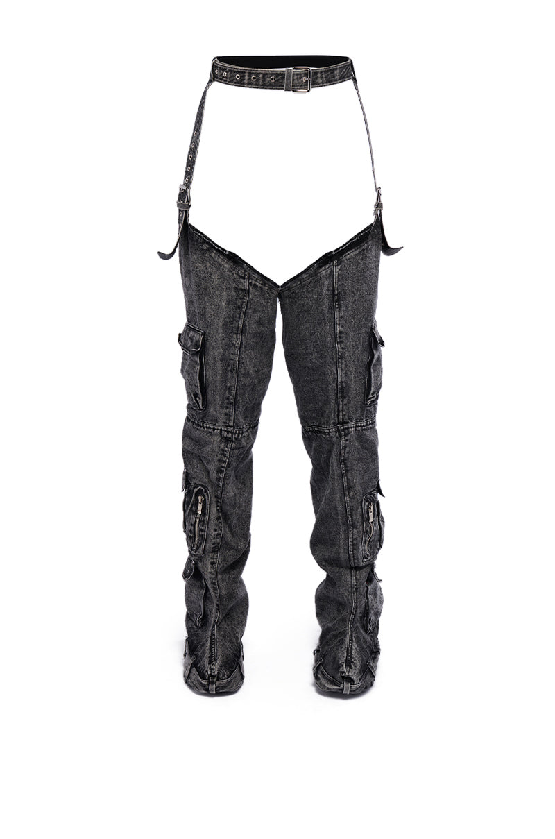 Back View Azalea Wang Fausta Denim Chap Boot