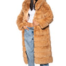 Front View Azalea Wang Faux Fur Panel Hooded Trench In Camel