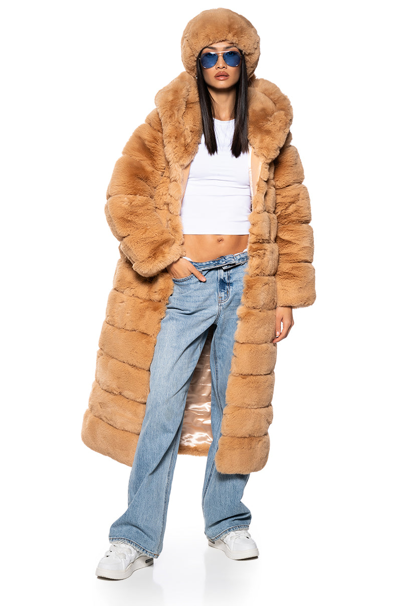 AZALEA WANG FAUX FUR PANEL HOODED TRENCH – AKIRA - Main Image
