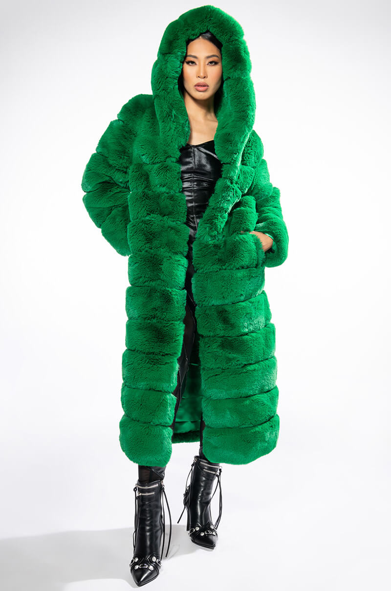 LUXE JENNY FAUX FUR LONG COAT IN GREEN view 0