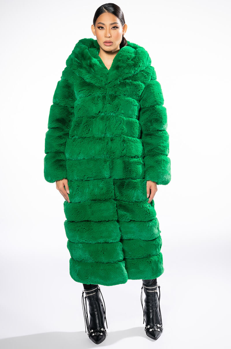 Full View Azalea Wang Faux Fur Panel Hooded Trench In Green