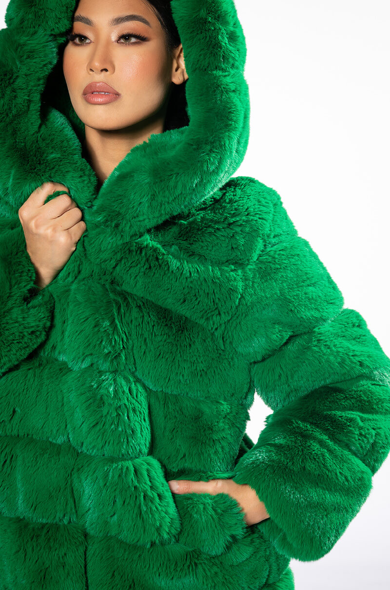 LUXE JENNY FAUX FUR LONG COAT IN GREEN AKIRA LUXE JENNY FAUX FUR LONG COAT IN GREEN AKIRA