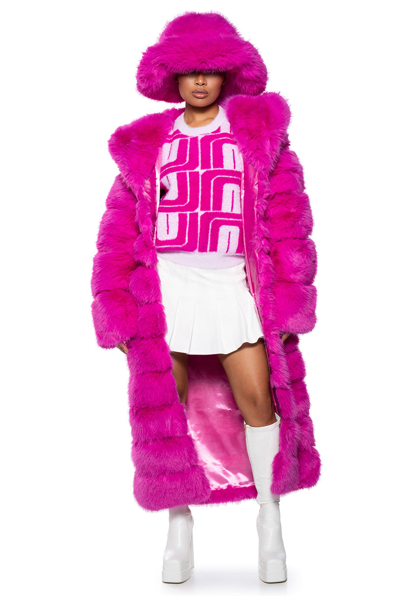 Front View Azalea Wang Faux Fur Panel Hooded Trench In Pink