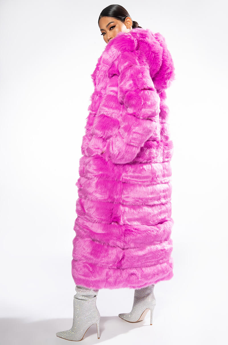 Side View Azalea Wang Faux Fur Panel Hooded Trench In Pink