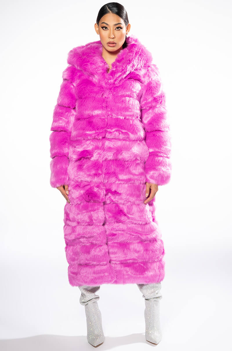 Detail View Azalea Wang Faux Fur Panel Hooded Trench In Pink