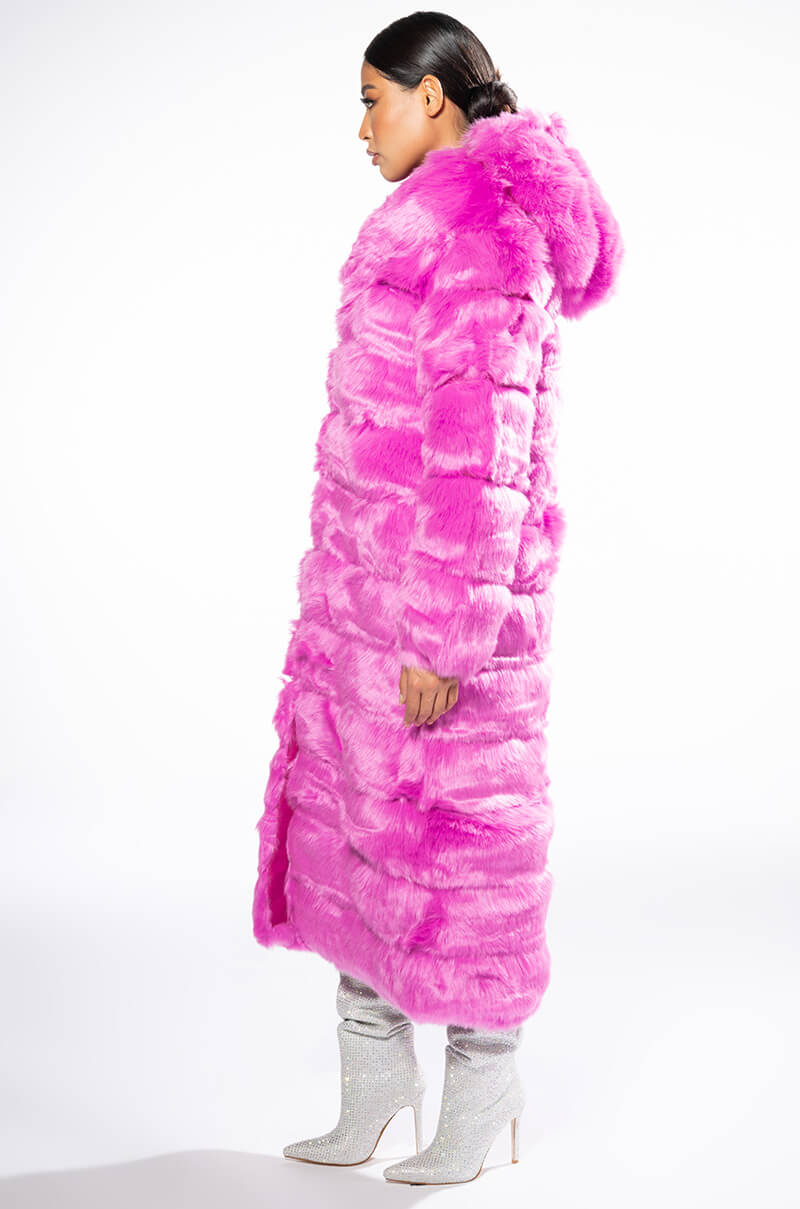 Full View Azalea Wang Faux Fur Panel Hooded Trench In Pink