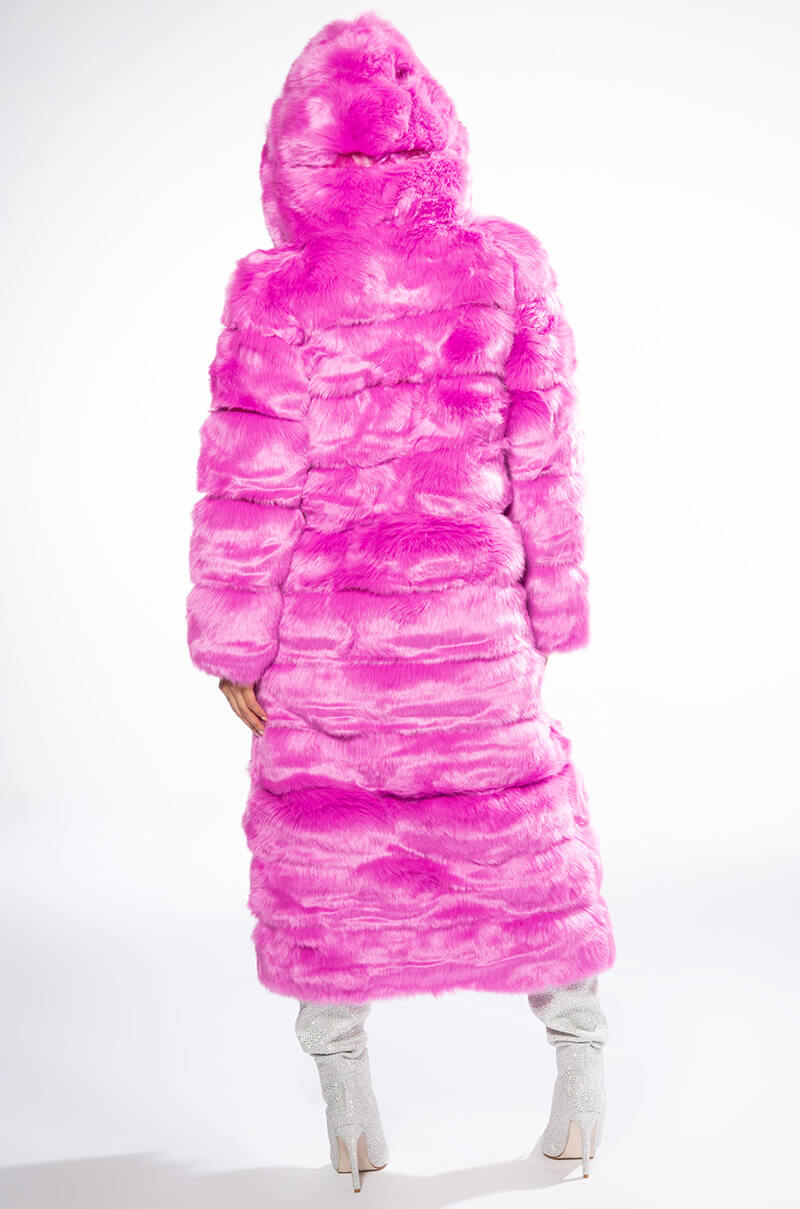 Extra View Azalea Wang Faux Fur Panel Hooded Trench In Pink