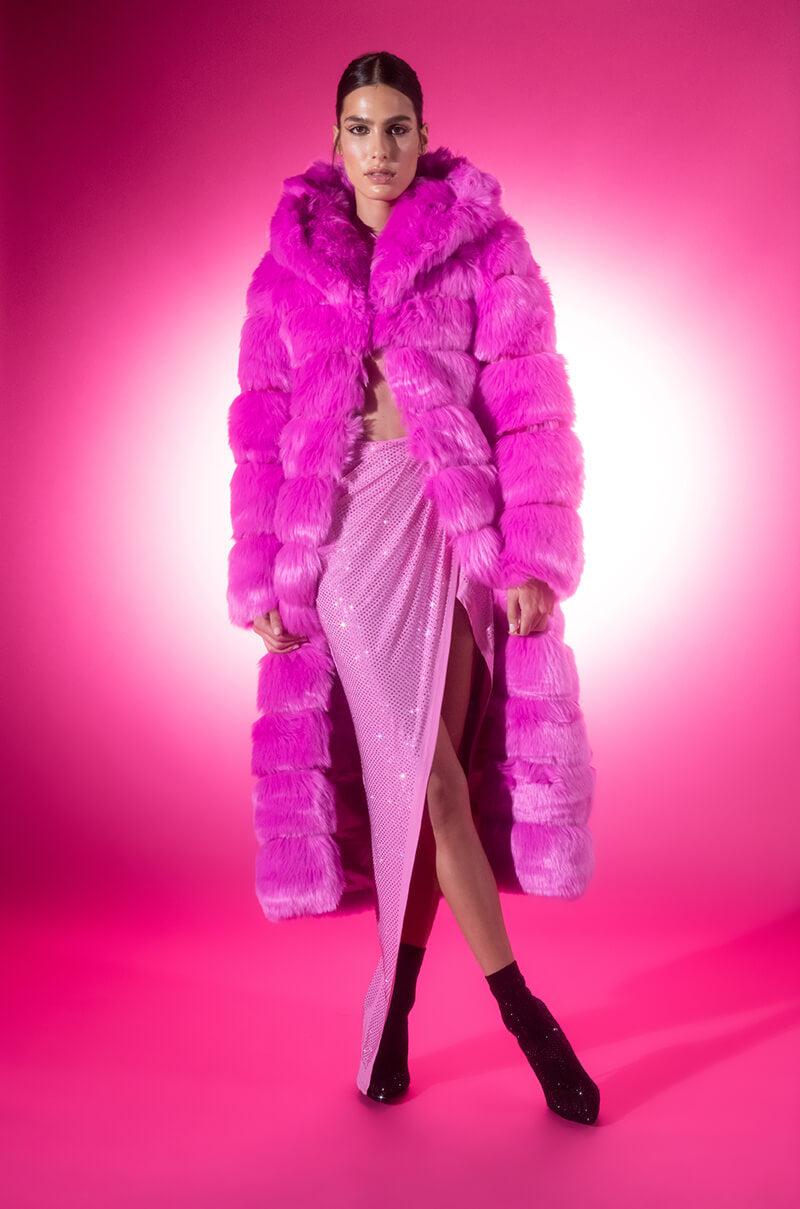 Front View Azalea Wang Faux Fur Panel Hooded Trench