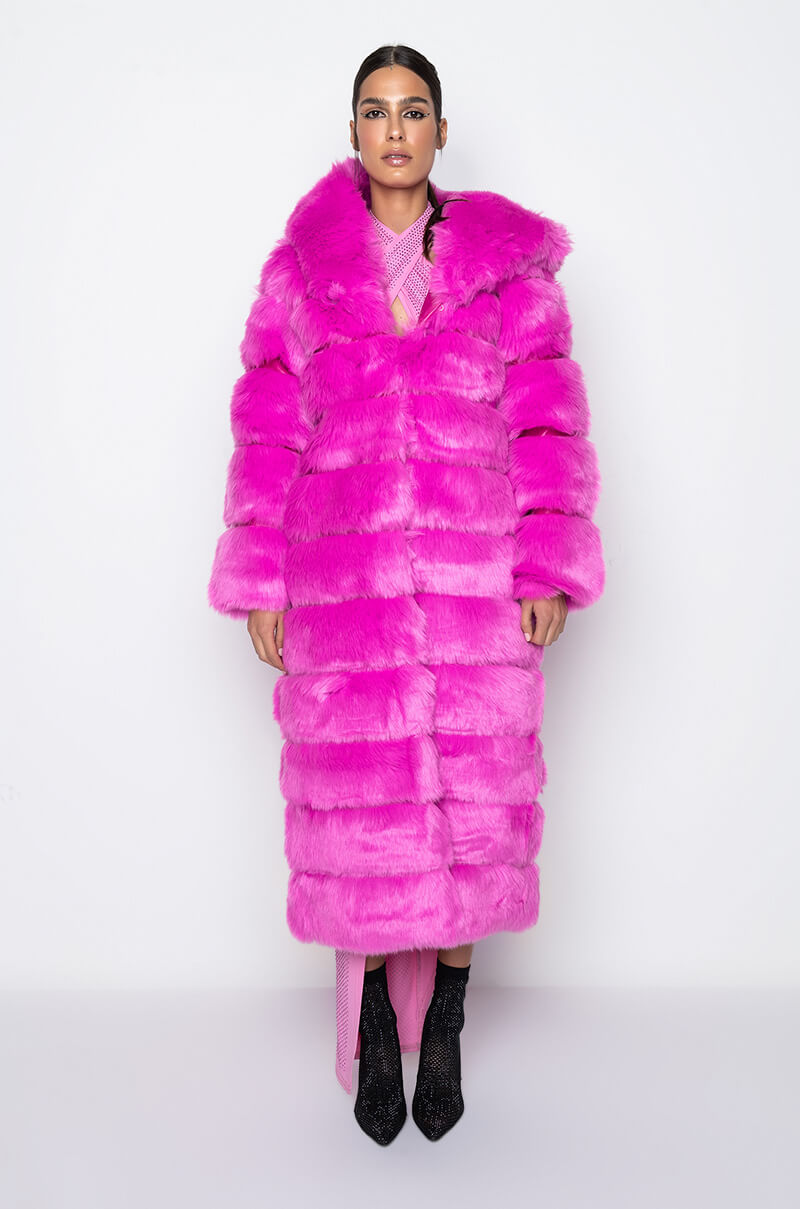 Back View Azalea Wang Faux Fur Panel Hooded Trench