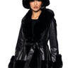 Front View Azalea Wang Faux Fur Trim Peplum Moto In Black