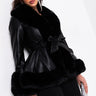 Front View Azalea Wang Faux Fur Trim Peplum Moto in Black