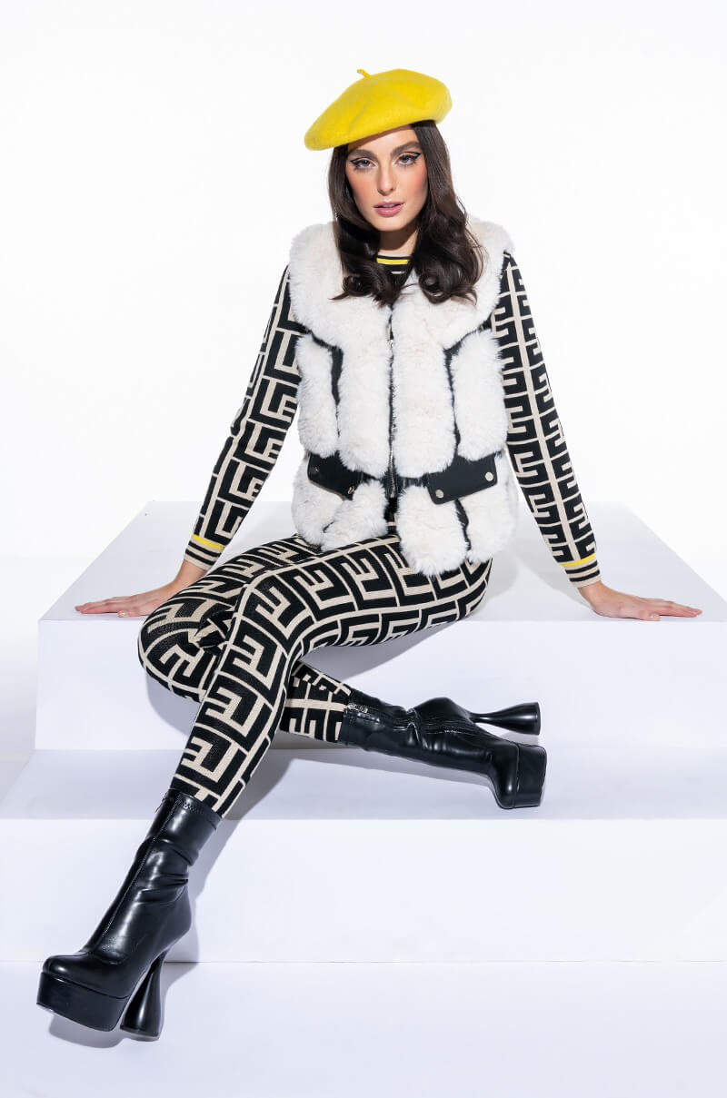 Back View Azalea Wang Faux Fur Vest With Moto Trim