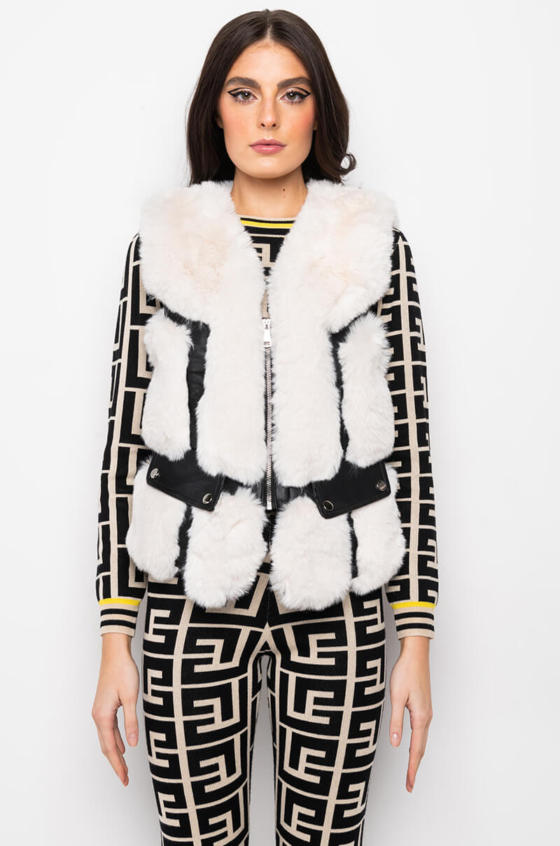 Extra View Azalea Wang Faux Fur Vest With Moto Trim