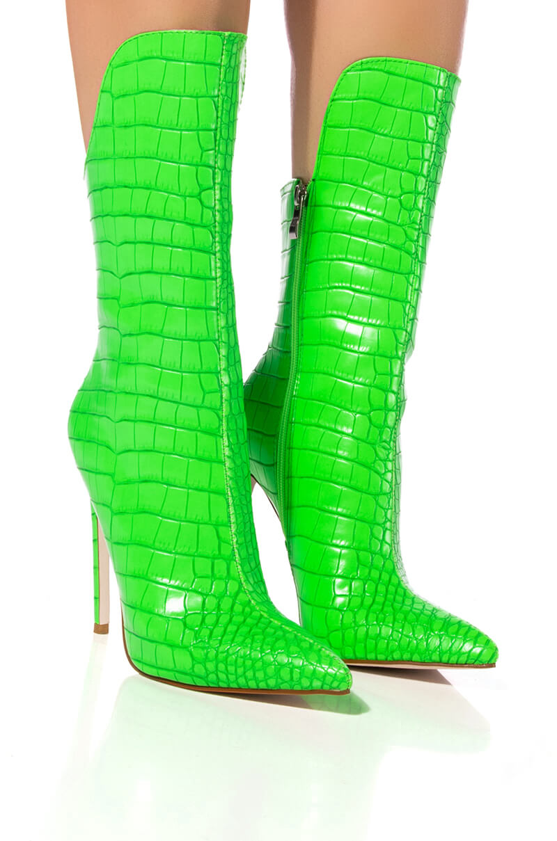 Front View Azalea Wang Faye Croc Bootie In Green