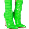 Front View Azalea Wang Faye Croc Bootie In Green