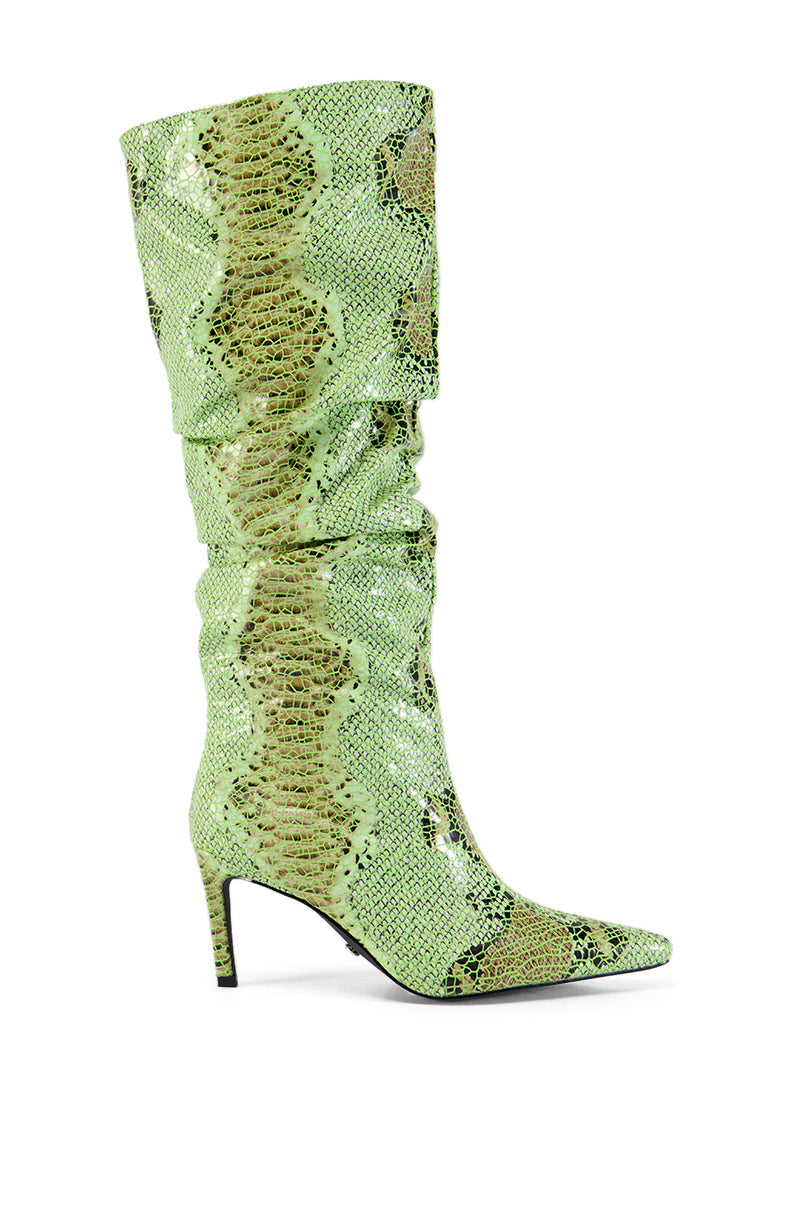 Back View Azalea Wang Fernie Green Snake Boot