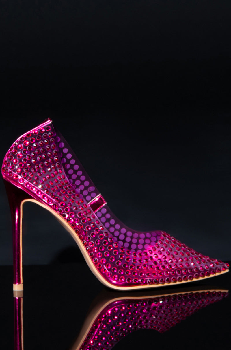 Side View Azalea Wang Find Me On The Dancefloor Rhinestone Pvc Pump In Fuchsia