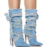 Front View Azalea Wang Finlay Denim Bootie With Rhinestone Wrap