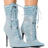 Front View Azalea Wang Fireflame Embellished Bootie In Denim