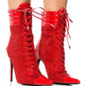 Front View Azalea Wang Fireflame Embellished Bootie In Red