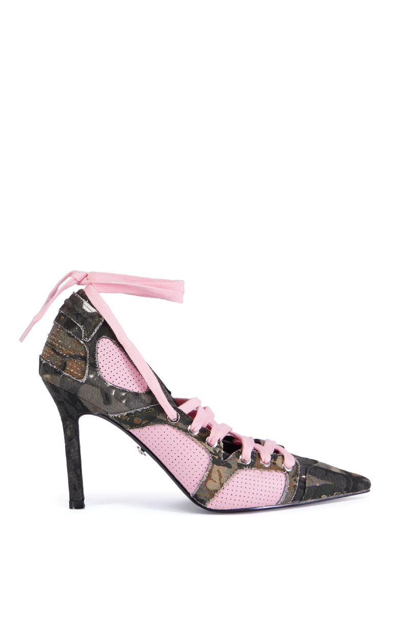 Side View Azalea Wang First String Camo Sporty Lace Pump