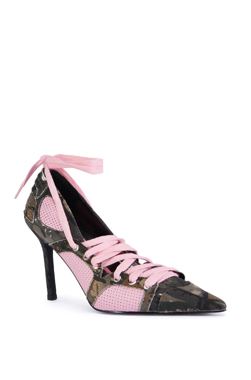 Back View Azalea Wang First String Camo Sporty Lace Pump
