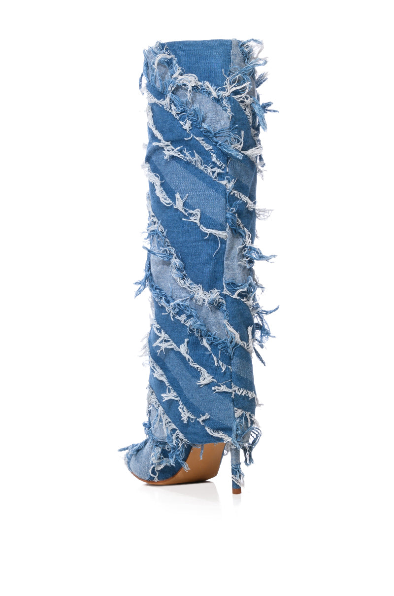Detail View Azalea Wang Fisher Fold Over Boot In Denim