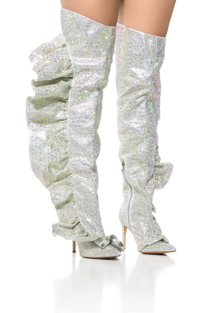 AZALEA WANG FLAUTIST SILVER RUFFLE RHINESTONE BOOT view 0