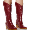 Front View Azalea Wang Flint Red Cowboy Bootie