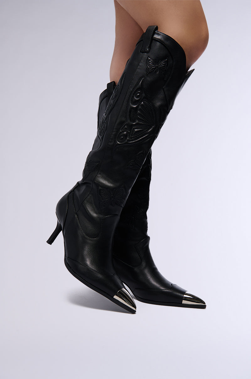 AZALEA WANG FLORYAN BLACK WESTERN BOOT WITH SILVER TOE CAP view 0