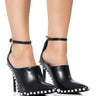 Front View Azalea Wang Fossa Embellished Strap Pump In Black