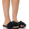 Front View Azalea Wang Foxy Basic Fur Flat Sandal In Black