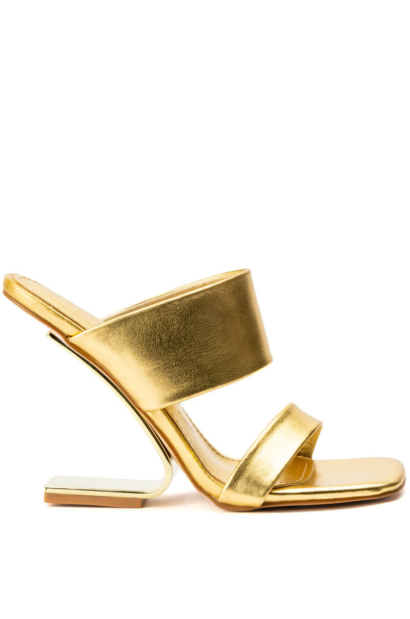 Side View Azalea Wang Foxy Floating Wedge Sandal In Gold