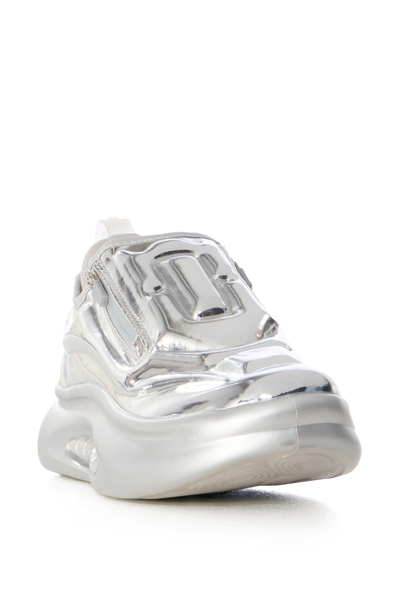 Back View Azalea Wang Francille Chrome Silver Futuristic Sneaker
