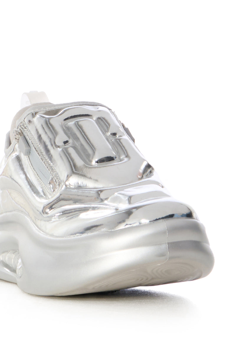 Full View Azalea Wang Francille Chrome Silver Futuristic Sneaker