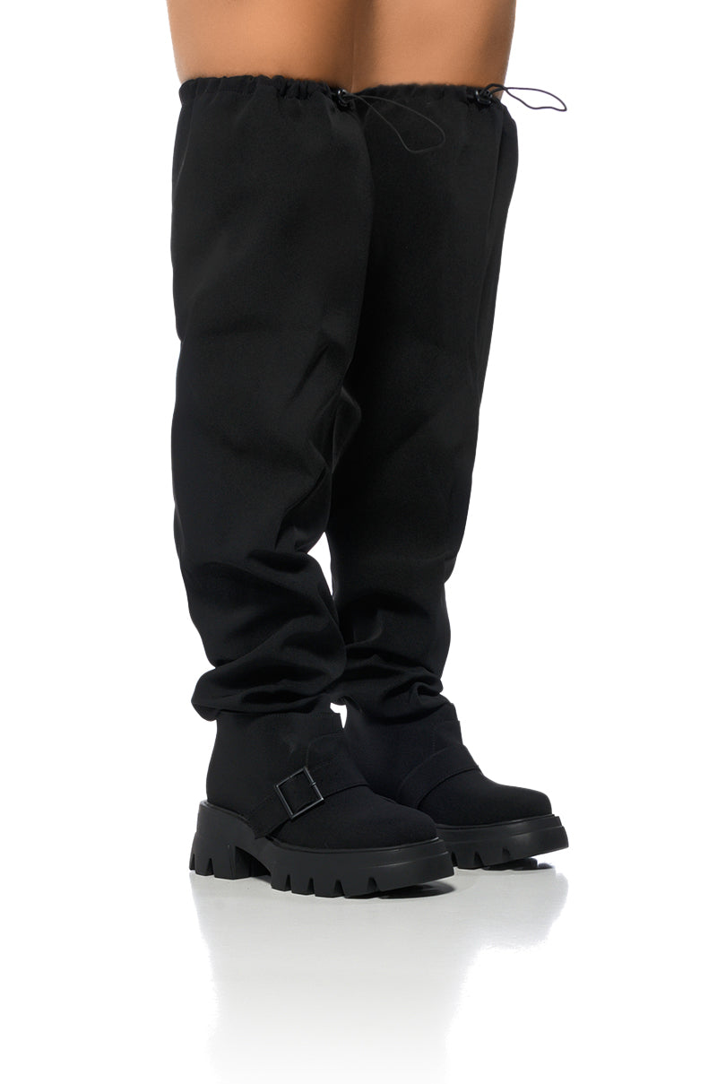 Front View Azalea Wang Frappe Over The Knee Chunky Boot In Black