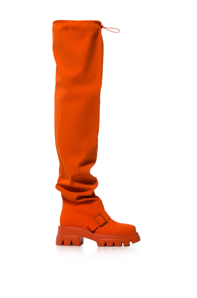 Back View Azalea Wang Frappe Over The Knee Chunky Boot In Orange