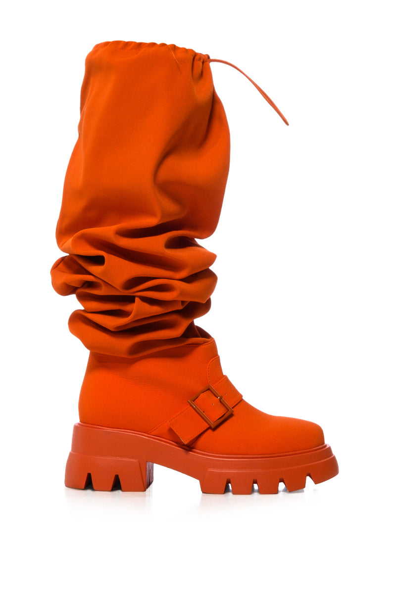 Detail View Azalea Wang Frappe Over The Knee Chunky Boot In Orange