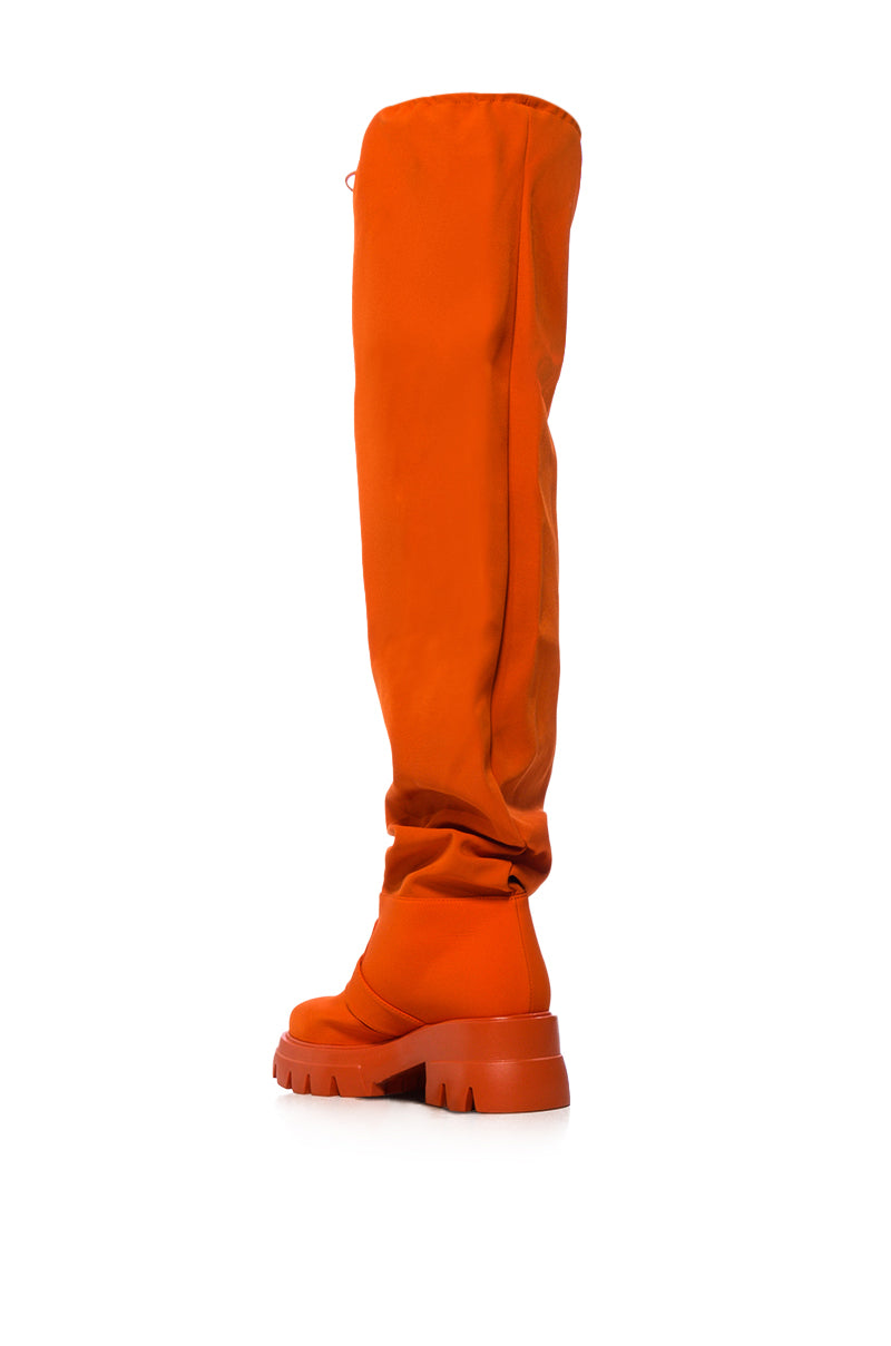 Extra View Azalea Wang Frappe Over The Knee Chunky Boot In Orange